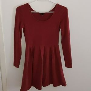 Talula Long-Sleeve Fit-and-Flare Dress in Deep Red